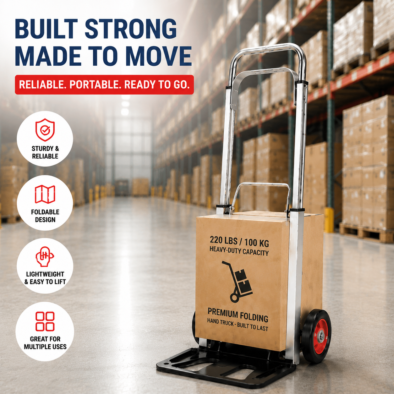 Heavy Duty Folding Hand Truck with All-Terrain Wheels | 330 lb Capacity - Image 3