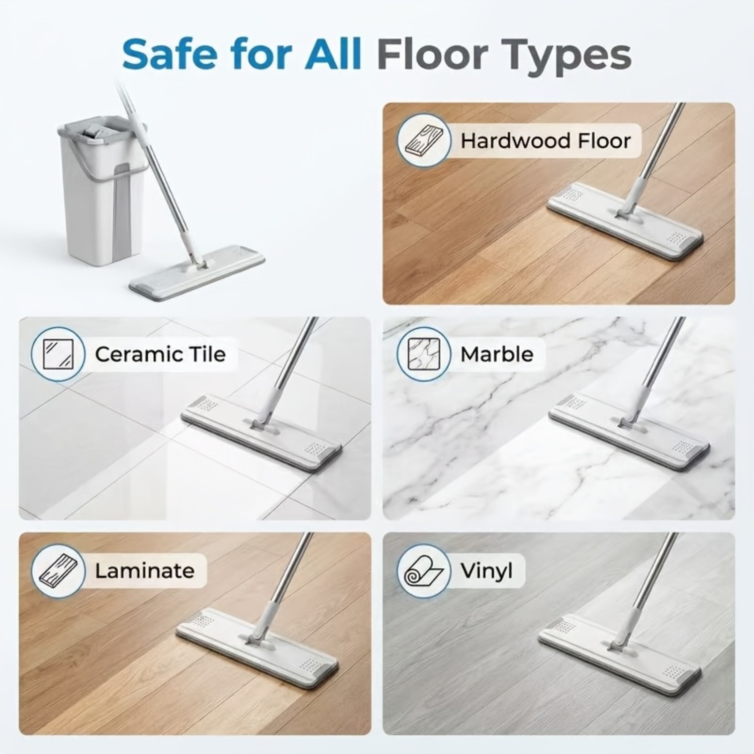 Self-Cleaning Flat Mop and Bucket Set with 4 Microfiber Pads - Image 6