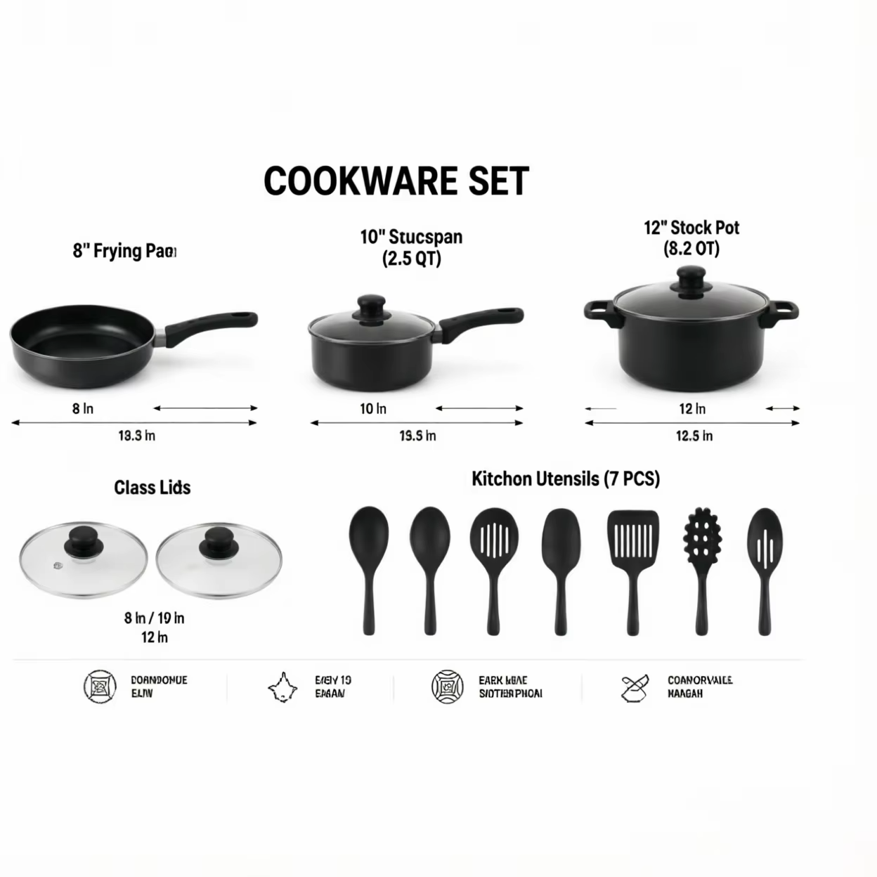 Nonstick Cookware Set with Glass Lids and Kitchen Utensils - Image 7