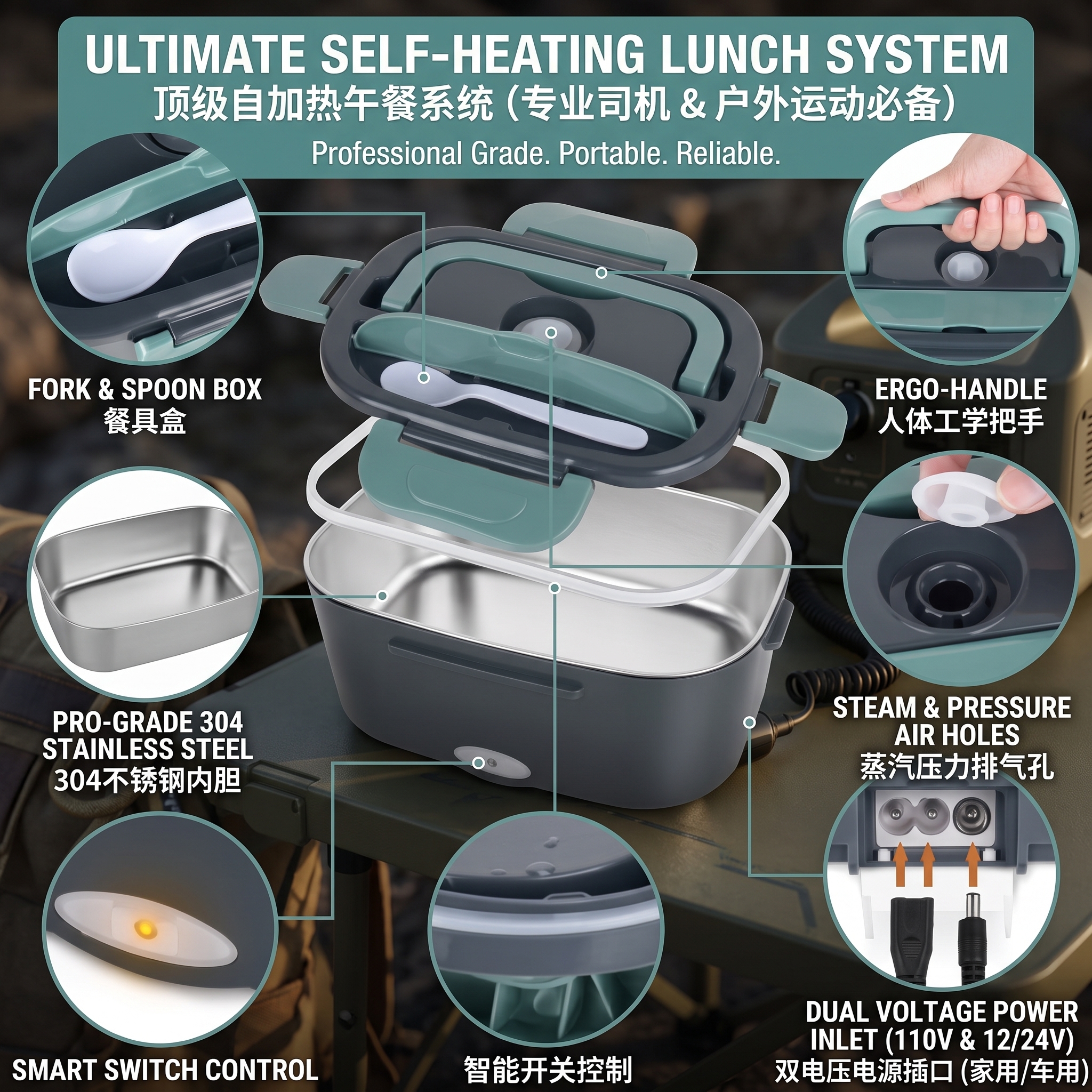 1.5L Electric Lunch Box Food Warmer for Car & Home – Green - Image 5