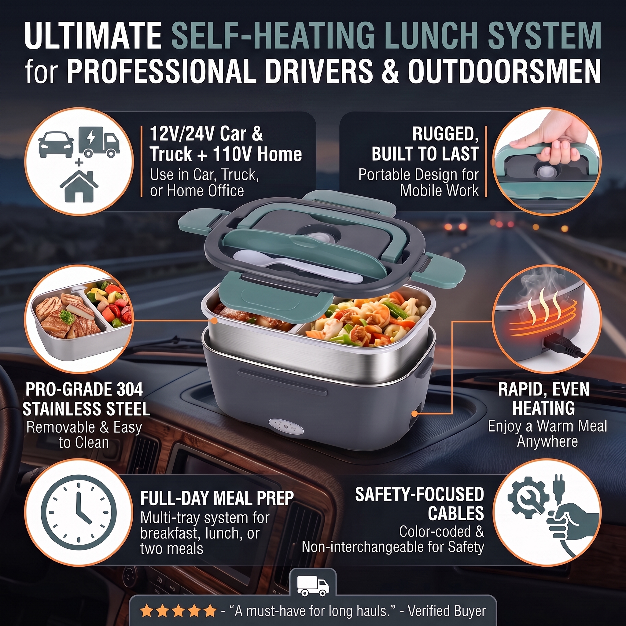 1.5L Electric Lunch Box Food Warmer for Car & Home – Green - Image 6