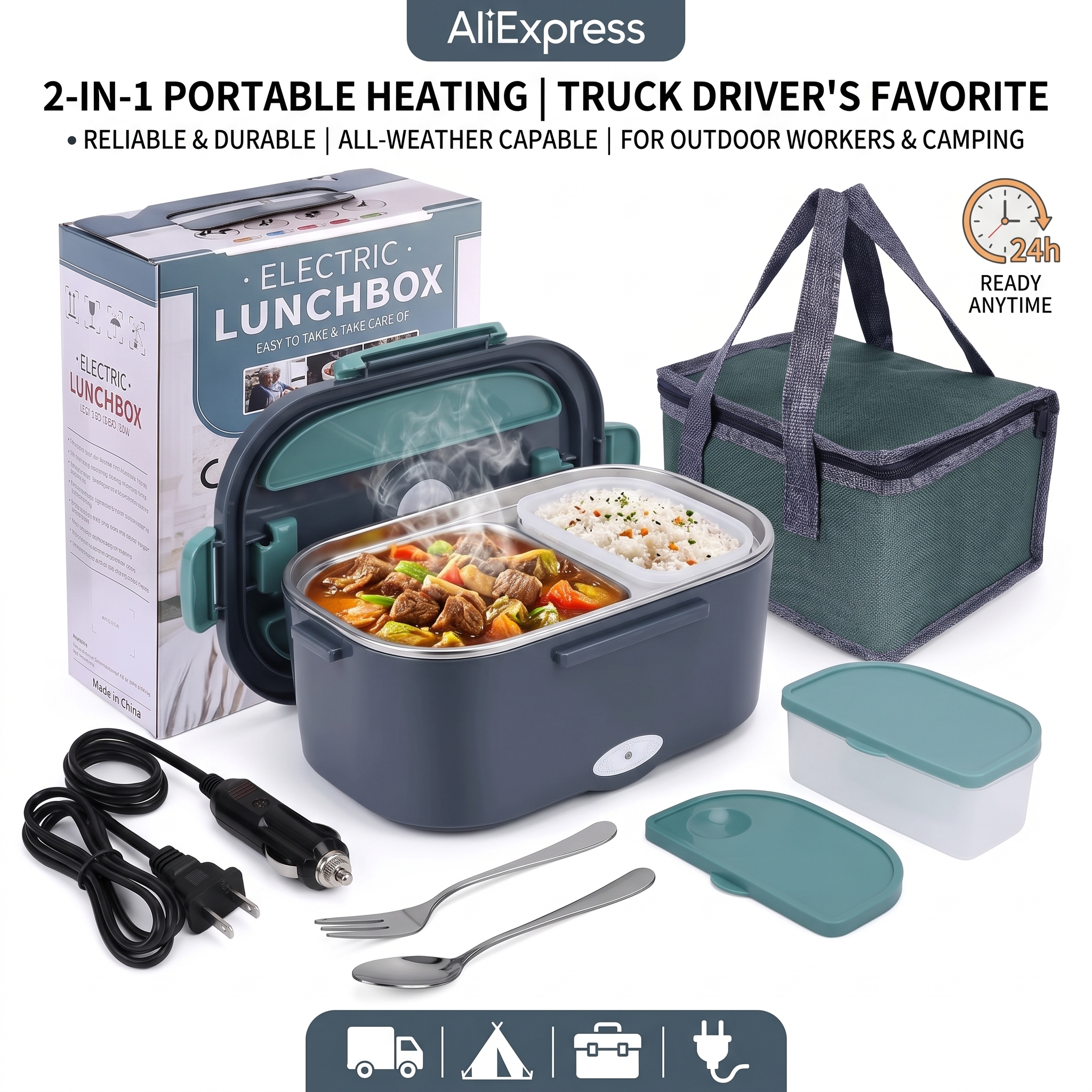 1.5L Electric Lunch Box Food Warmer for Car & Home – Green - Image 9
