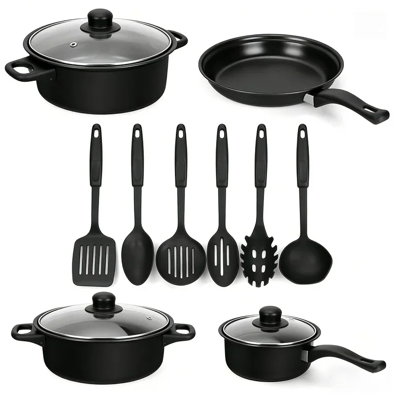 Nonstick Cookware Set with Glass Lids and Kitchen Utensils - Image 3