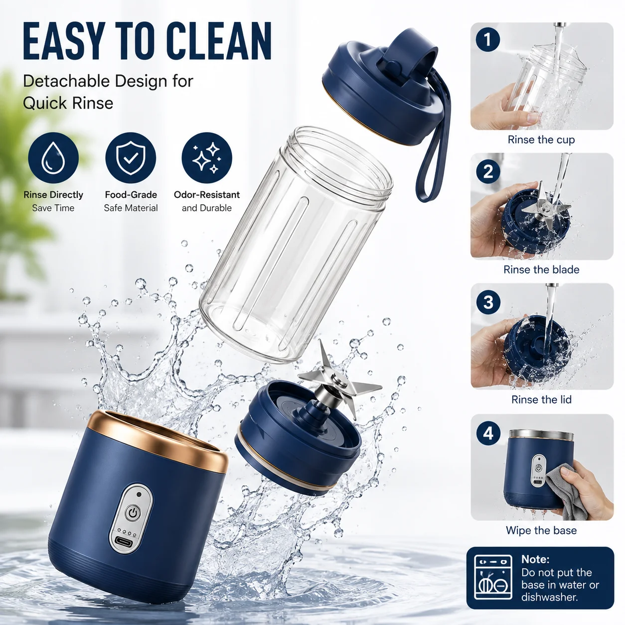 Portable USB Rechargeable Blender with Travel Cup – Blue - Image 6