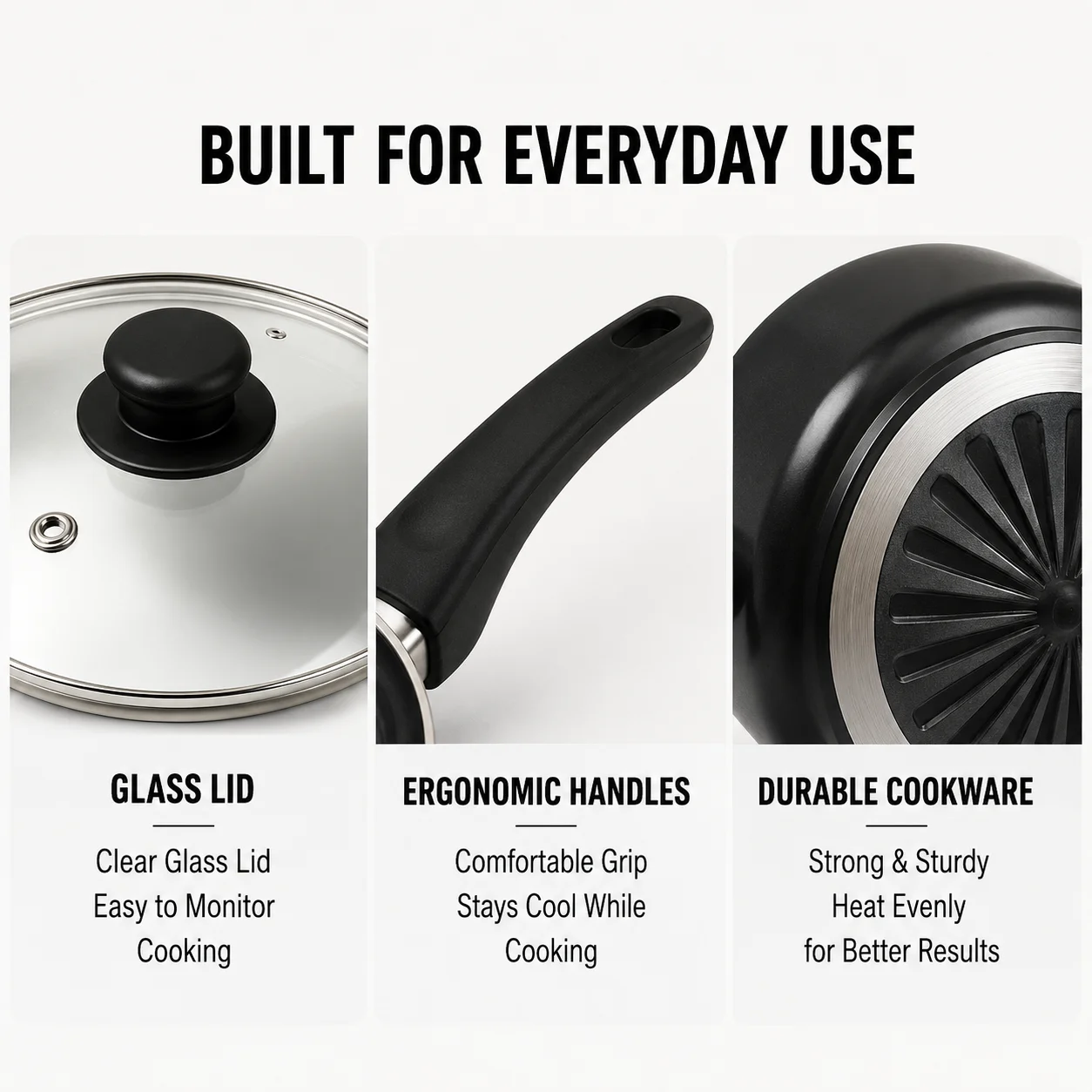 Nonstick Cookware Set with Glass Lids and Kitchen Utensils - Image 2
