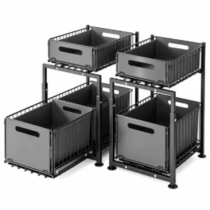2-Tier Pull-Out Cabinet Organizer with 4 Sliding Bins