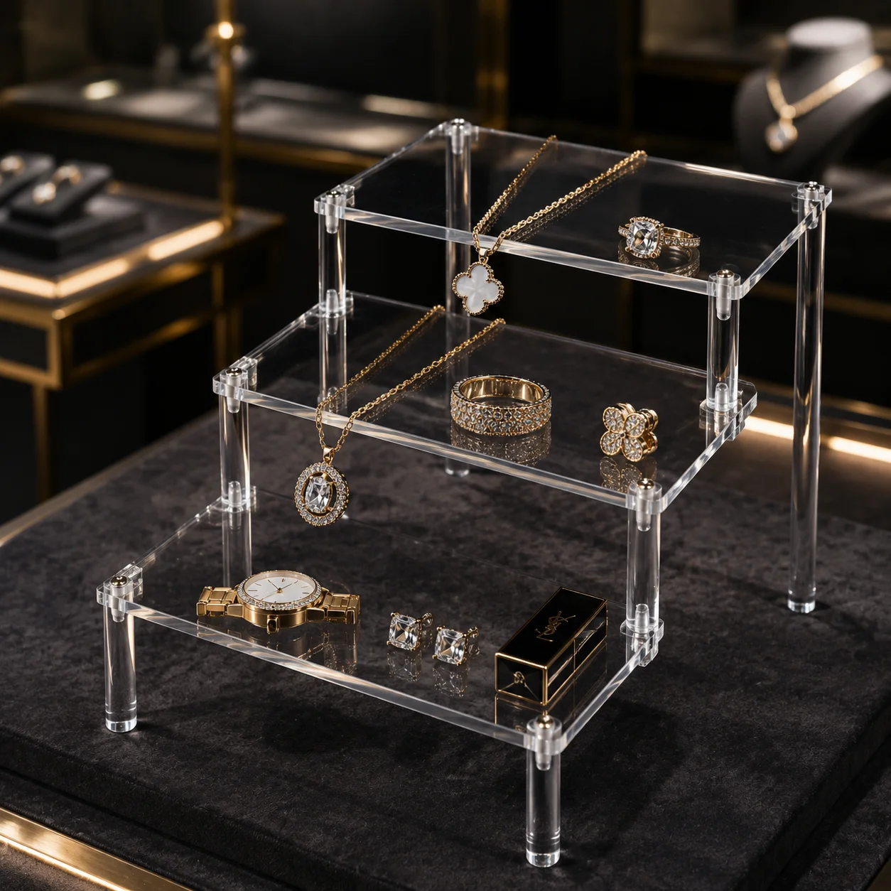 3-Tier Clear Acrylic Display Riser for Collectibles & Cosmetics - Image 2