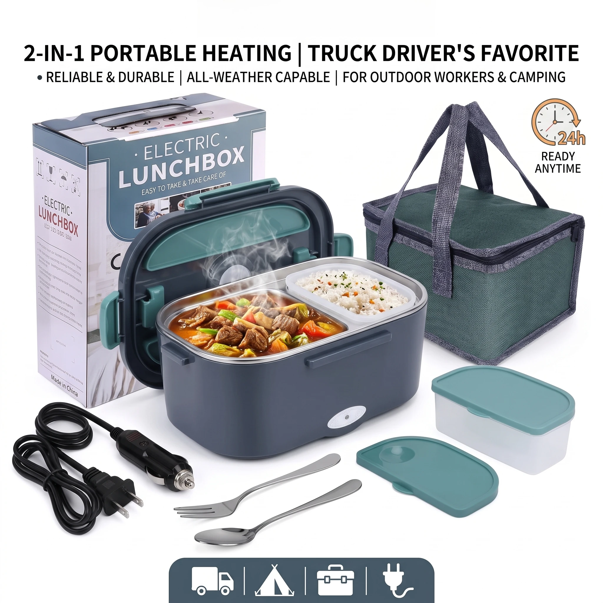 1.5L Electric Lunch Box Food Warmer for Car & Home – Green - Image 2